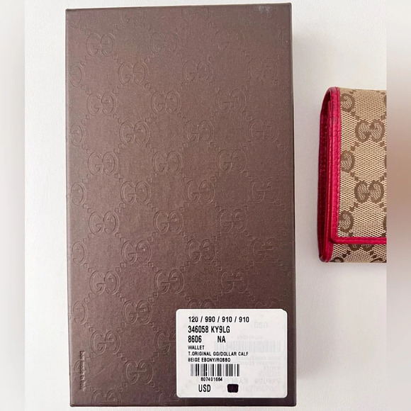 GUCCI || GG Supreme Canvas Red Leather Bifold Secretary Wallet - Picture 17 of 17